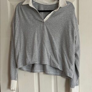 Aerie Gray and White Collared Sweatshirt Size Large